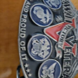 Veteran Proud Belt Buckle - Black and Red